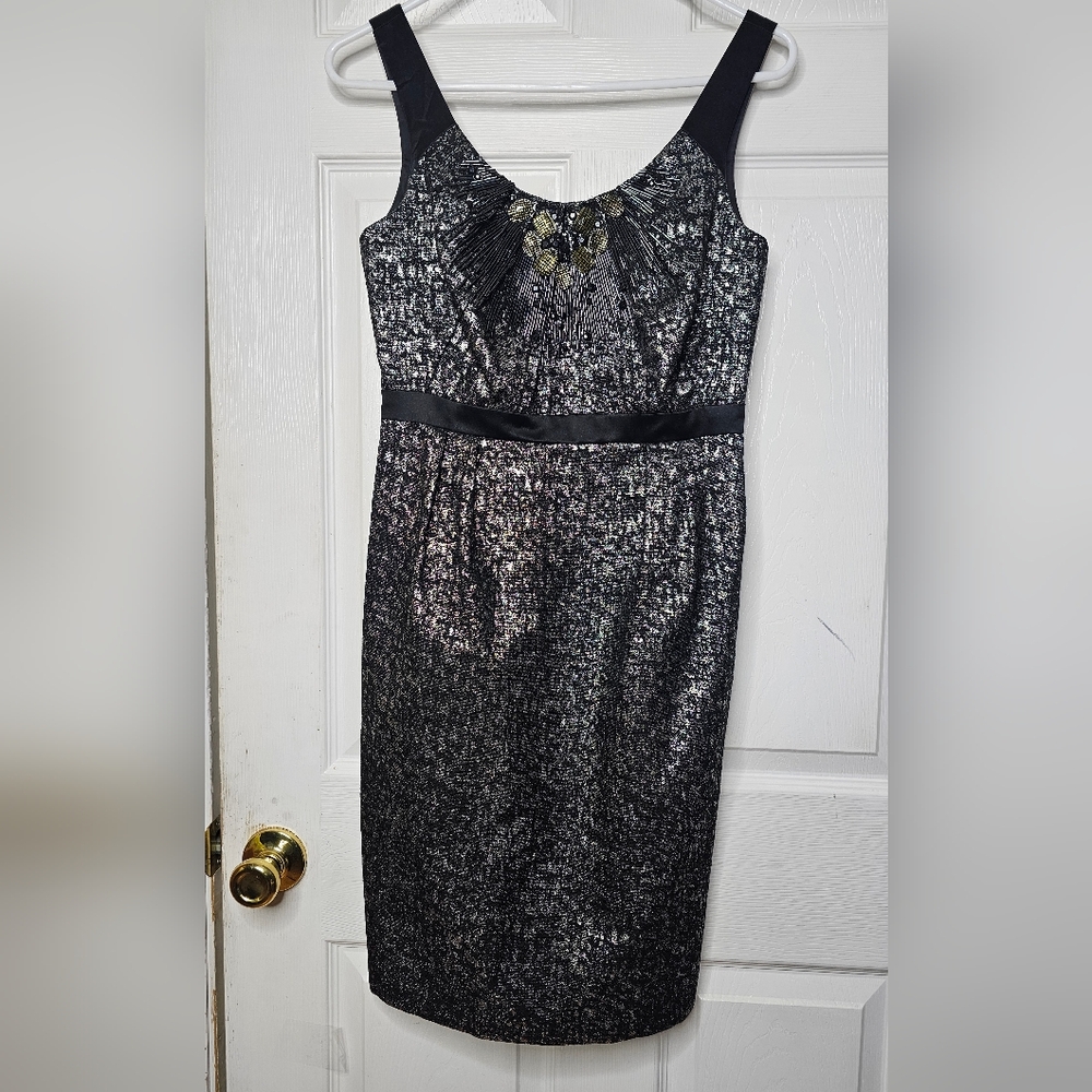 Carmen Marc Valvo Dress Black/ Silver  With Beads/Jewels Size 2 Cocktail